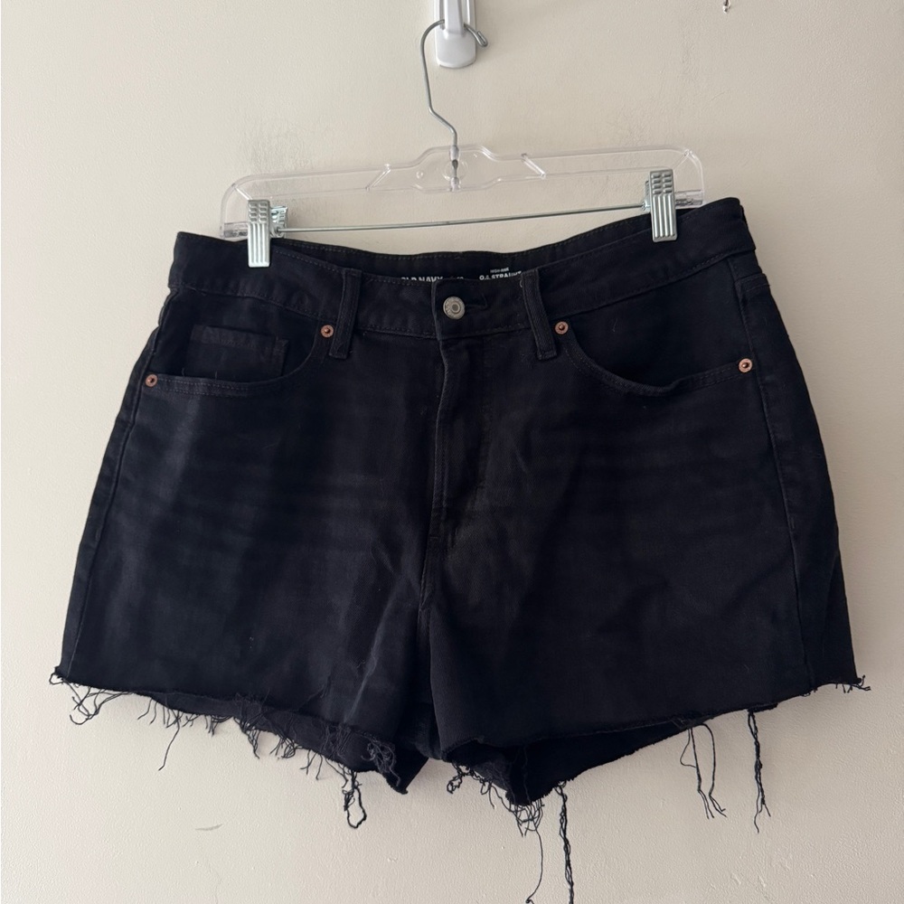 Old Navy‎ Black Raw Hem High Rise OG Straight Secret Smooth Pockets Jean Shorts